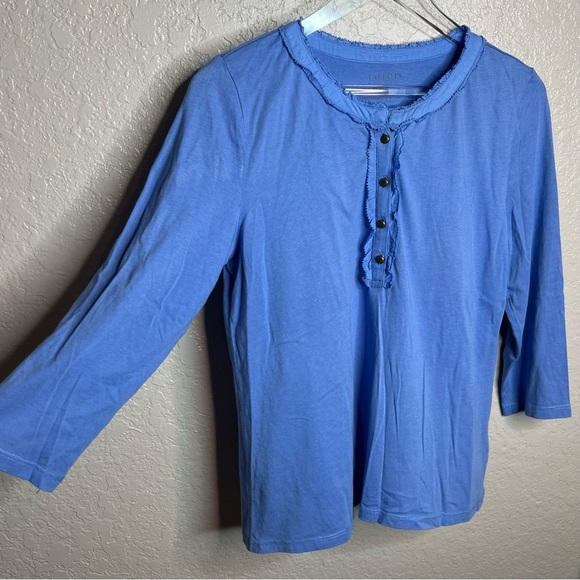 Talbots Blue Half Button Down Blouse Shirt W/ 3 Quarter Inch Sleeves - Picture 3 of 7